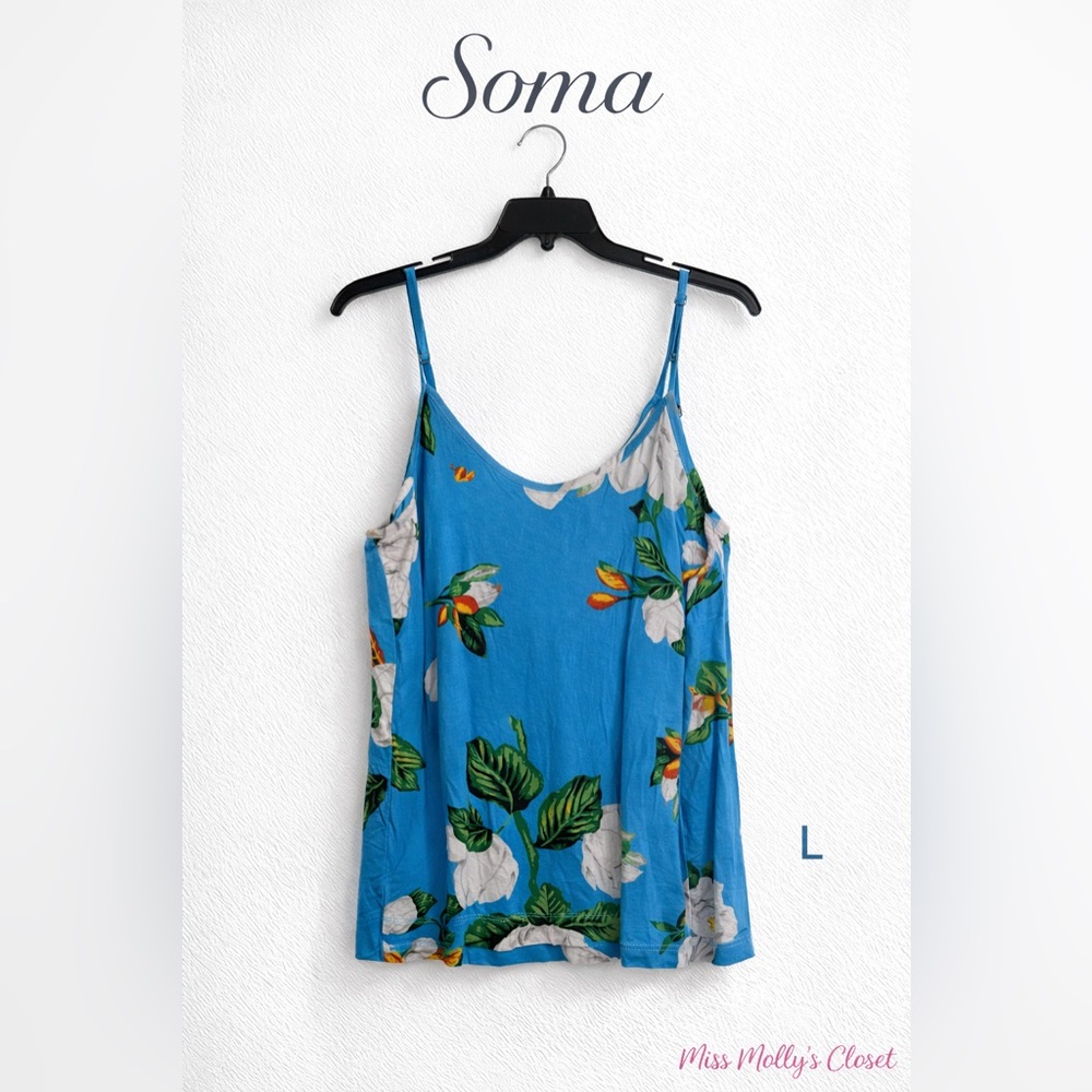 Soma Blue Floral Pajama Set Cami M Pants S Soft Cozy Lounge Sleepwear Womens - Picture 2 of 12